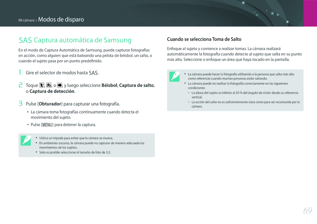 Samsung EV-NX500ZBMIES manual Captura automática de Samsung, Cuando se selecciona Toma de Salto, Captura de detección 