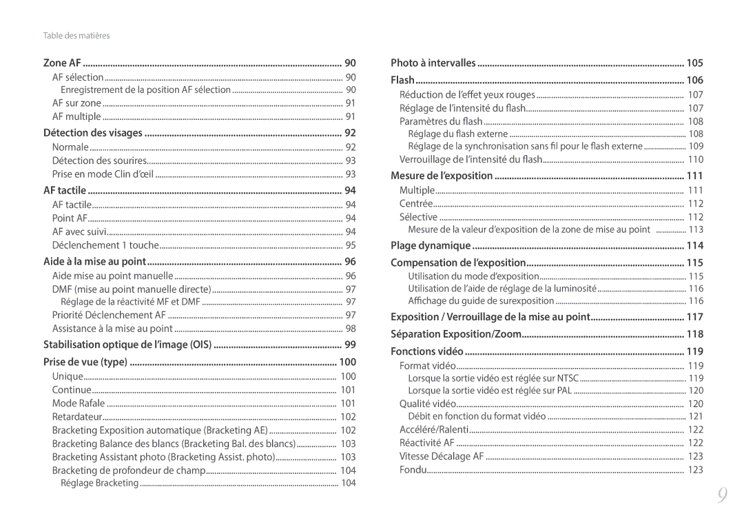 Samsung EV-NX500ZBMIFR, EV-NX500ZBMHFR manual 100, 105, 106, 111, 114, 115, 117, 118, 119 