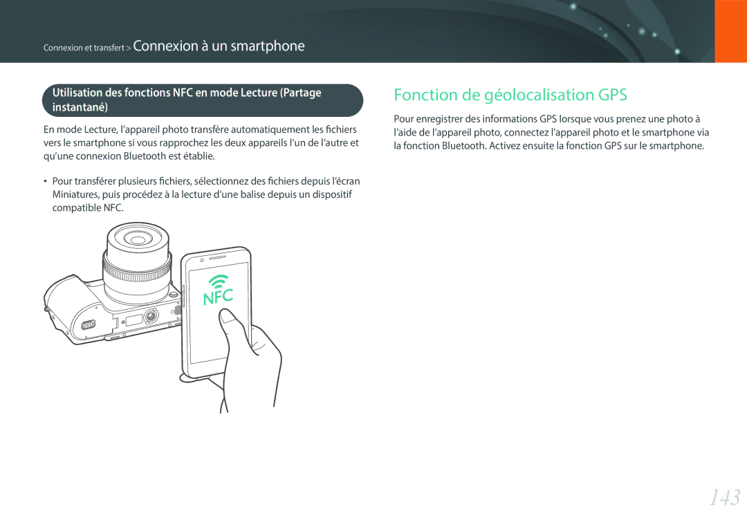 Samsung EV-NX500ZBMIFR, EV-NX500ZBMHFR manual 143, Fonction de géolocalisation GPS 