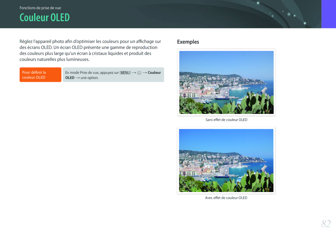 Samsung EV-NX500ZBMHFR, EV-NX500ZBMIFR manual Couleur Oled, Exemples 