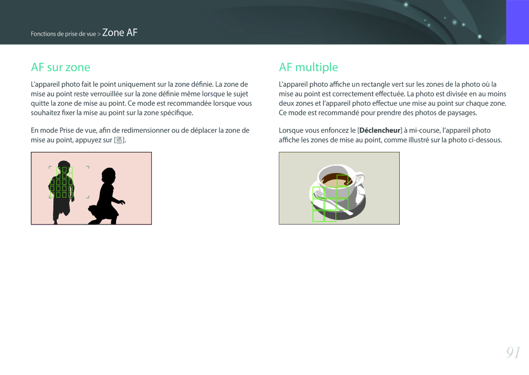 Samsung EV-NX500ZBMIFR, EV-NX500ZBMHFR manual AF sur zone, AF multiple 