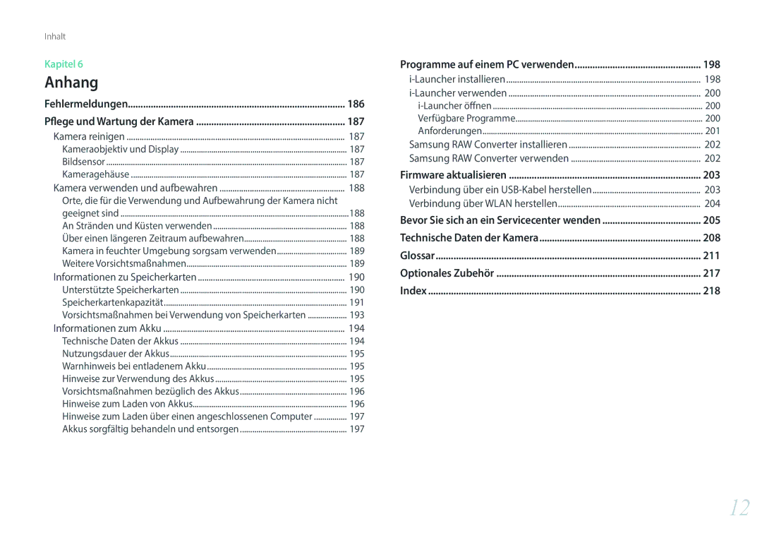 Samsung EV-NX500ZBMHFR, EV-NX500ZBMIFR manual 187, 188, 189, 190, 191, 193, 194, 195, 196, 197, 198, 200, 201, 202, 203, 204 