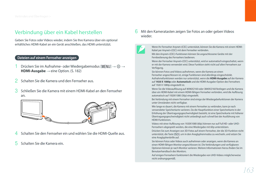 Samsung EV-NX500ZBMIDE, EV-NX500ZBMIFR 163, Verbindung über ein Kabel herstellen, Dateien auf einem Fernseher anzeigen 