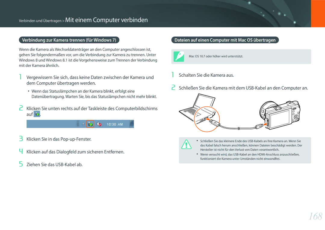 Samsung EV-NX500ZBNIDE 168, Verbindung zur Kamera trennen für Windows, Dateien auf einen Computer mit Mac OS übertragen 