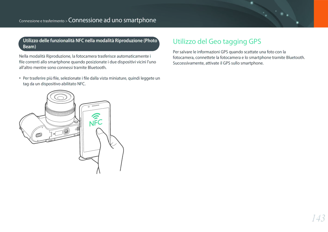 Samsung EV-NX500ZBMIIT manual 143, Utilizzo del Geo tagging GPS, Beam 