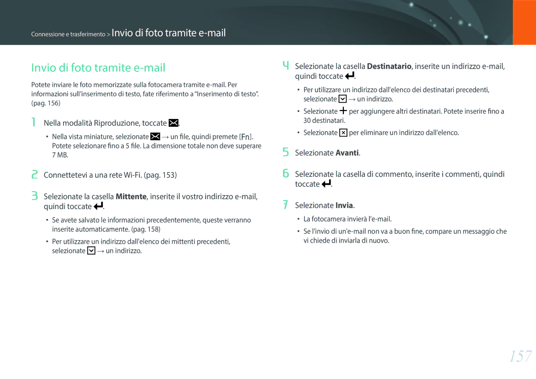 Samsung EV-NX500ZBMIIT manual 157, Invio di foto tramite e-mail 