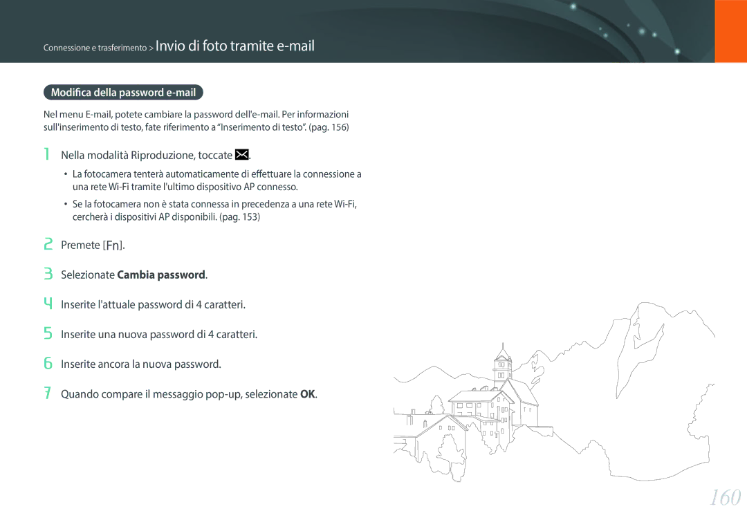 Samsung EV-NX500ZBMIIT manual 160, Modifica della password e-mail, Selezionate Cambia password 