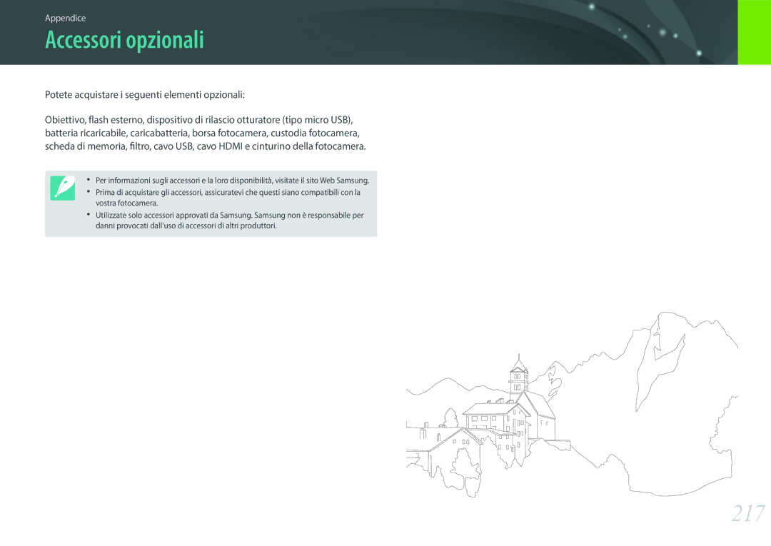 Samsung EV-NX500ZBMIIT manual Accessori opzionali, 217 