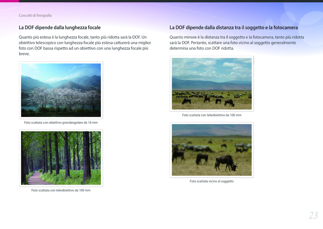 Samsung EV-NX500ZBMIIT manual La DOF dipende dalla lunghezza focale 