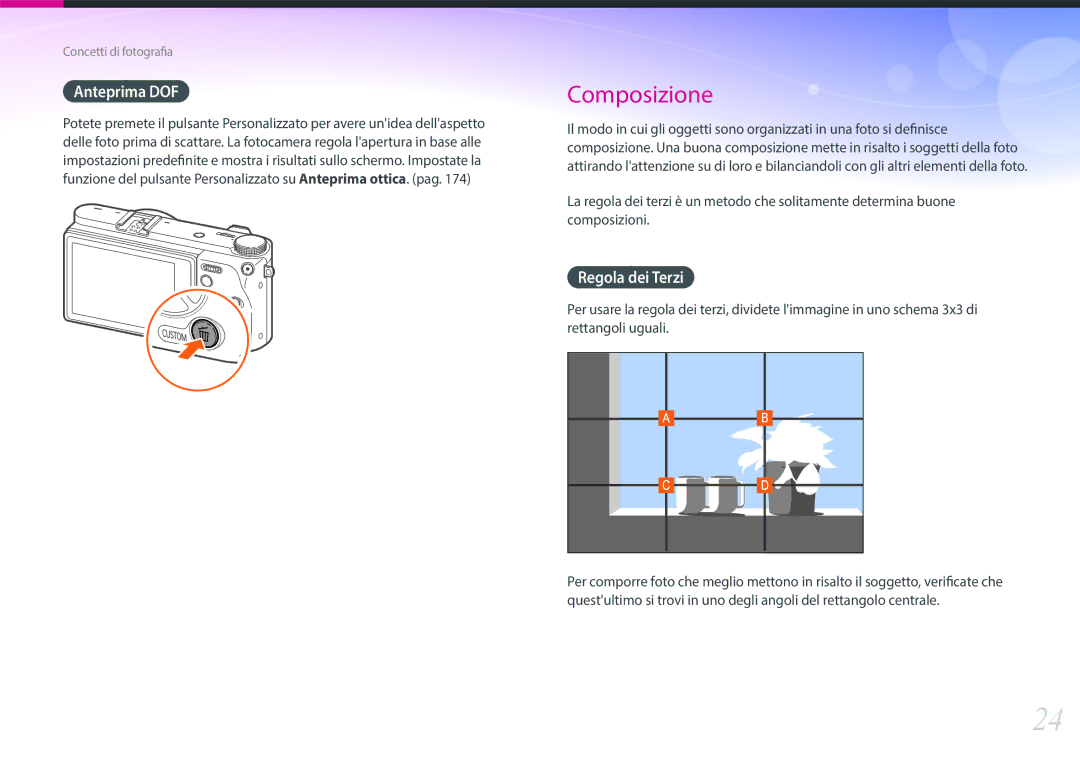 Samsung EV-NX500ZBMIIT manual Anteprima DOF, Regola dei Terzi 