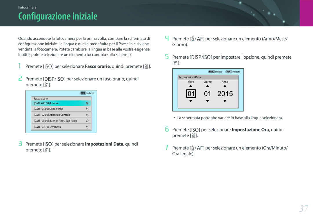 Samsung EV-NX500ZBMIIT manual Configurazione iniziale 