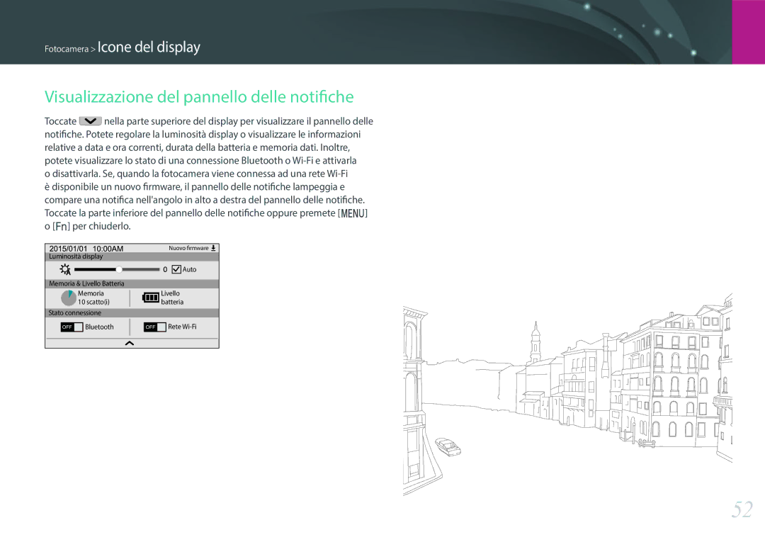 Samsung EV-NX500ZBMIIT manual Visualizzazione del pannello delle notifiche 