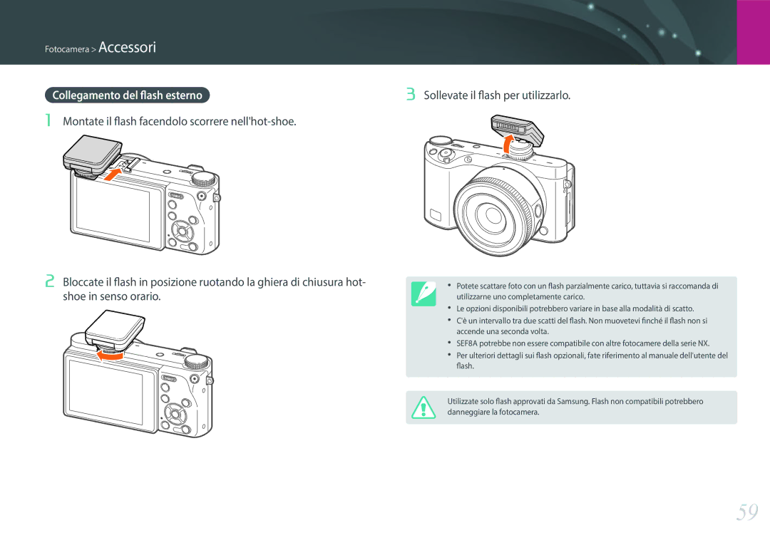 Samsung EV-NX500ZBMIIT manual Collegamento del flash esterno 