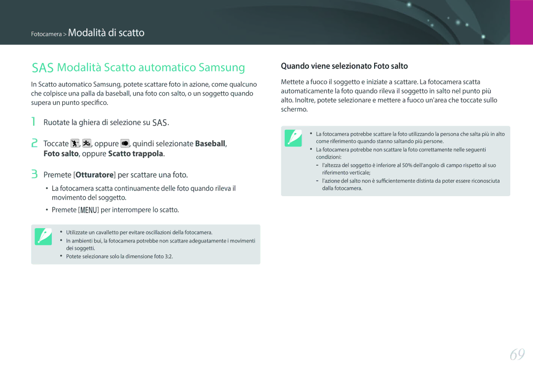 Samsung EV-NX500ZBMIIT manual Modalità Scatto automatico Samsung, Quando viene selezionato Foto salto 