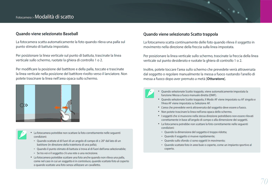 Samsung EV-NX500ZBMIIT manual Quando viene selezionato Baseball, Quando viene selezionato Scatto trappola 