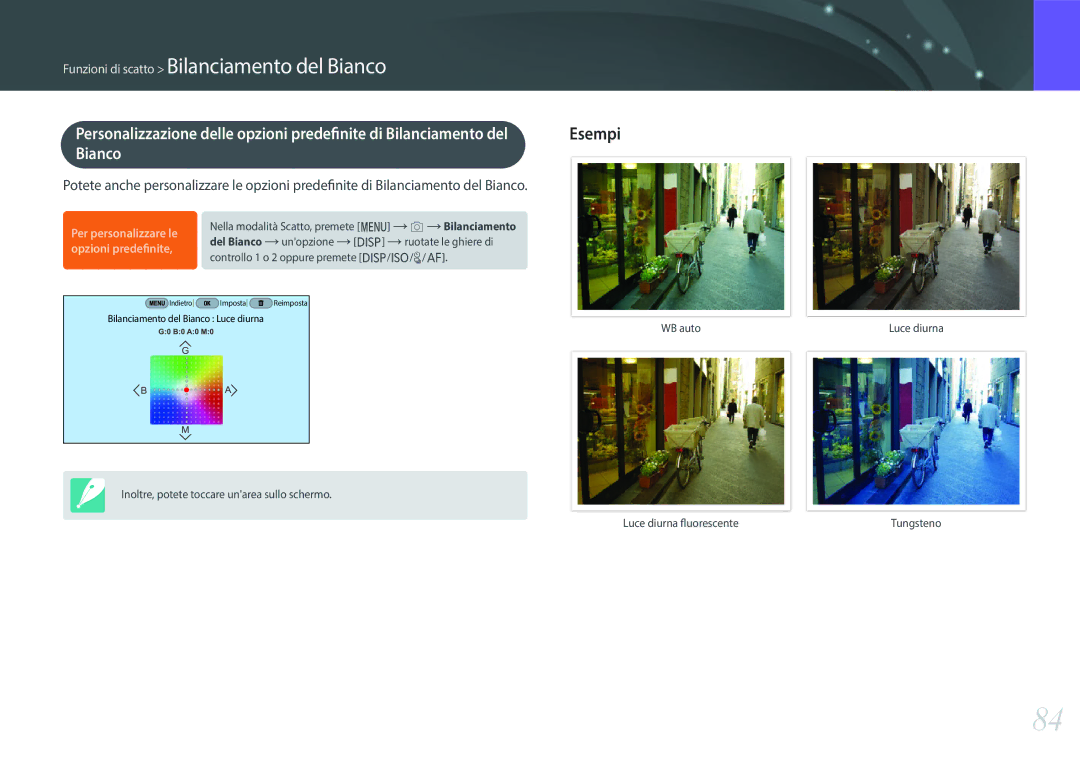 Samsung EV-NX500ZBMIIT manual Funzioni di scatto Bilanciamento del Bianco 