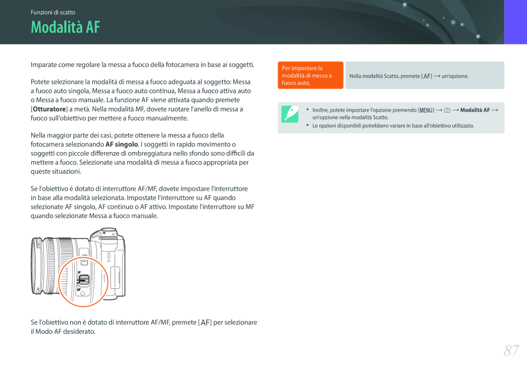 Samsung EV-NX500ZBMIIT manual Modalità AF 