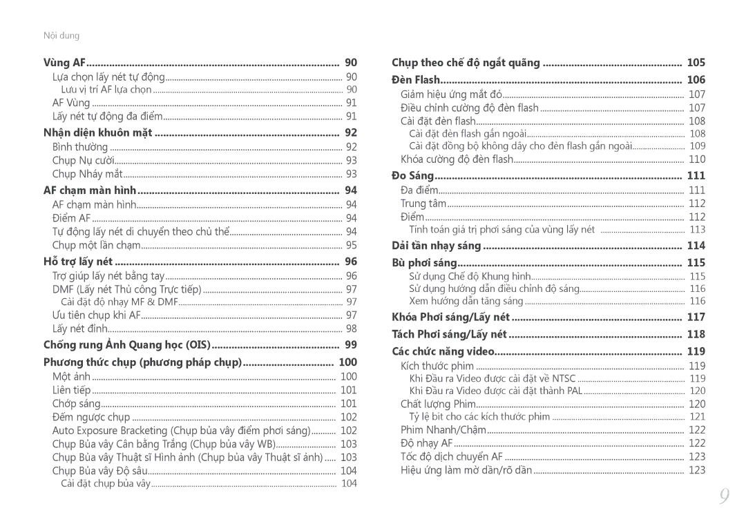 Samsung EV-NX500ZBMIVN, EV-NX500ZBMJVN manual 100, 101, 102, 103, 104, 107, 108, 110, 111, 112, 119, 120, 122, 123 