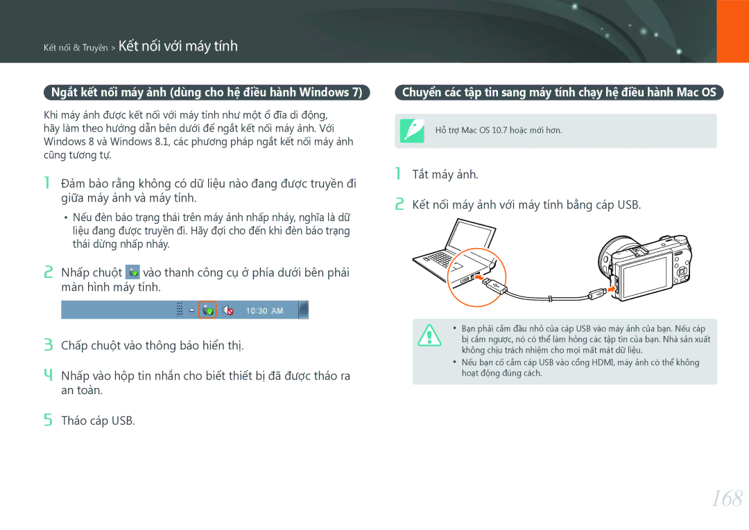 Samsung EV-NX500ZBMJVN, EV-NX500ZBMIVN manual 168, Ngắt kết nối máy ảnh dùng cho hệ điều hành Windows 