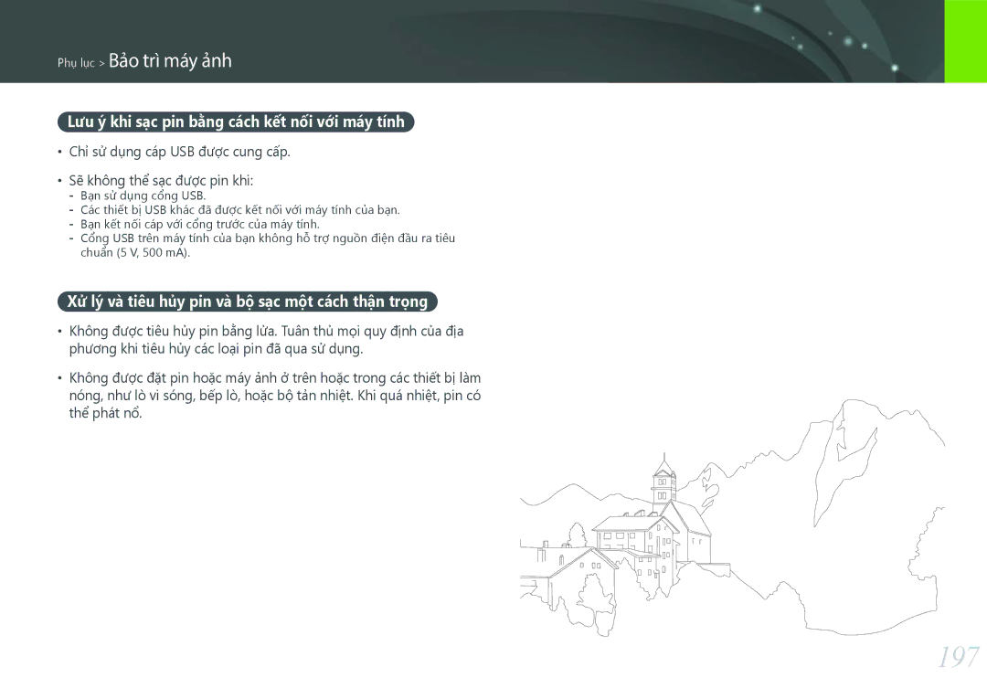 Samsung EV-NX500ZBMIVN, EV-NX500ZBMJVN manual 197, Lưu ý khi sạc pin bằng cách kết nối với máy tính 