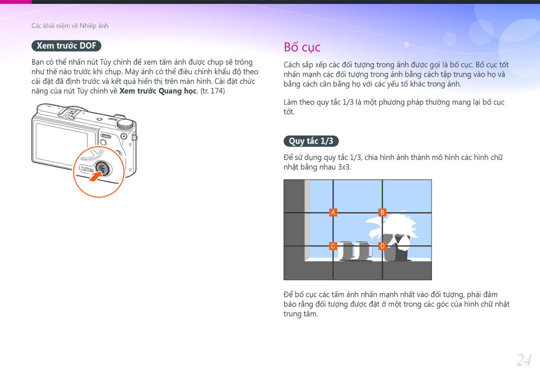 Samsung EV-NX500ZBMJVN, EV-NX500ZBMIVN manual Xem trước DOF, Quy tắc 1/3 