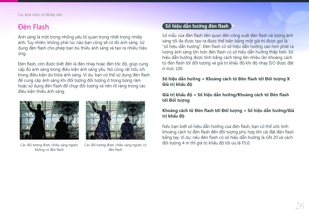 Samsung EV-NX500ZBMJVN, EV-NX500ZBMIVN manual Số hiệu dẫn hướng đèn flash, Ứng, Điều kiện thiếu ánh sáng,  mức 100 