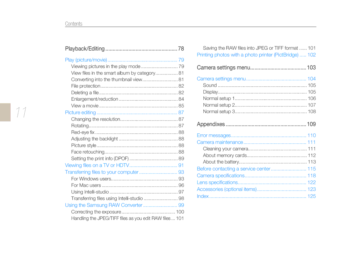 Samsung EV-NX5ZZZBABSA, EV-NX5ZZZBABDE, EV-NX5ZZZBABFR manual Play picture/movie, 102, 104, 110, 111, 115, 118, 122, 123, 125 