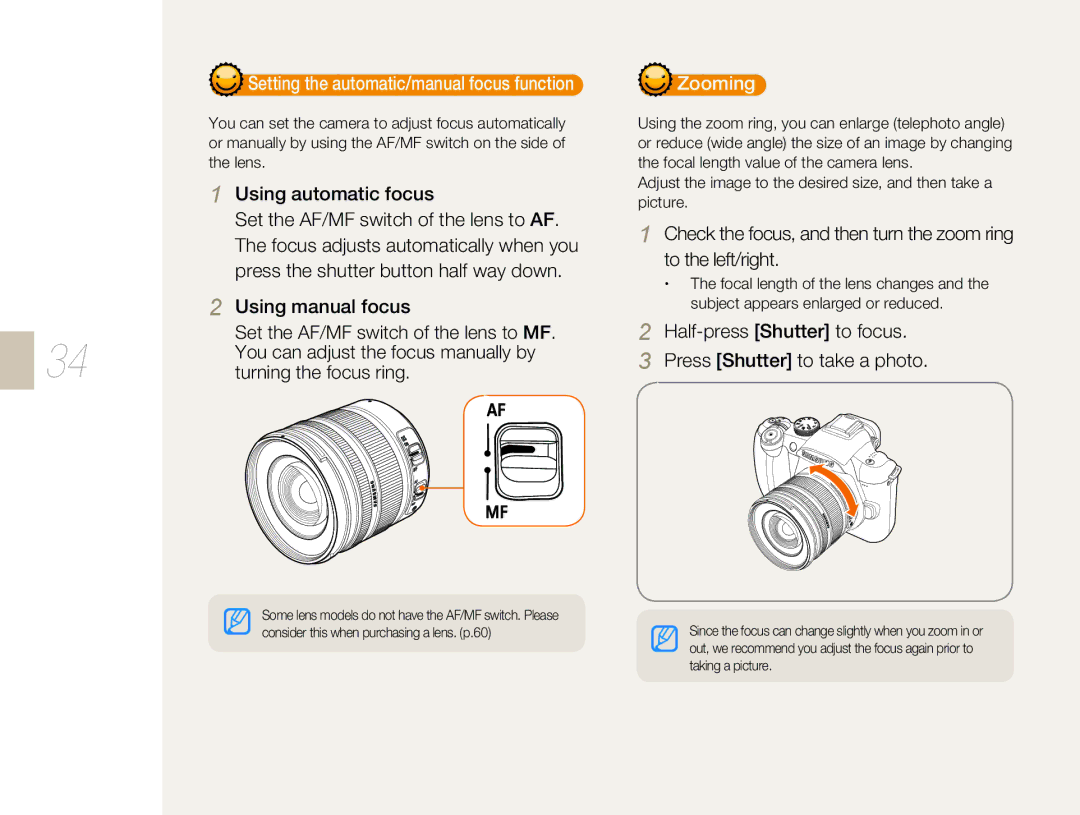 Samsung EV-NX5ZZZBABIT, EV-NX5ZZZBABDE Using automatic focus, Half-press Shutter to focus Press Shutter to take a photo 