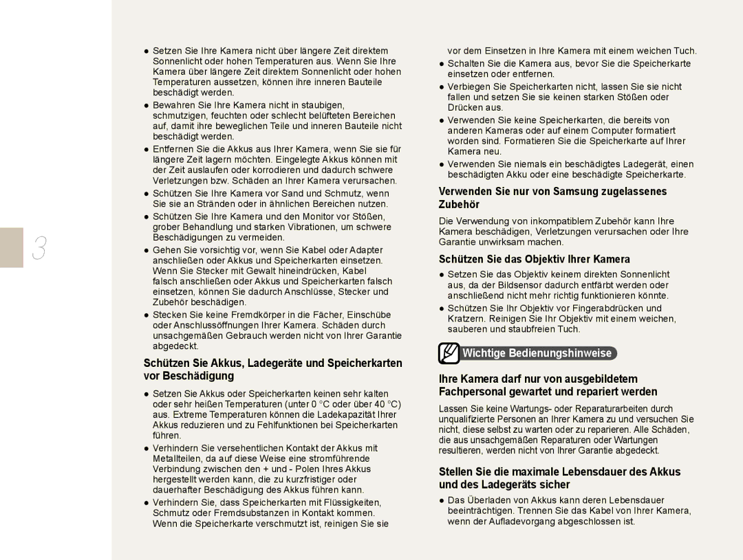 Samsung EV-NX5ZZZBABDE manual Verwenden Sie nur von Samsung zugelassenes Zubehör, Schützen Sie das Objektiv Ihrer Kamera 