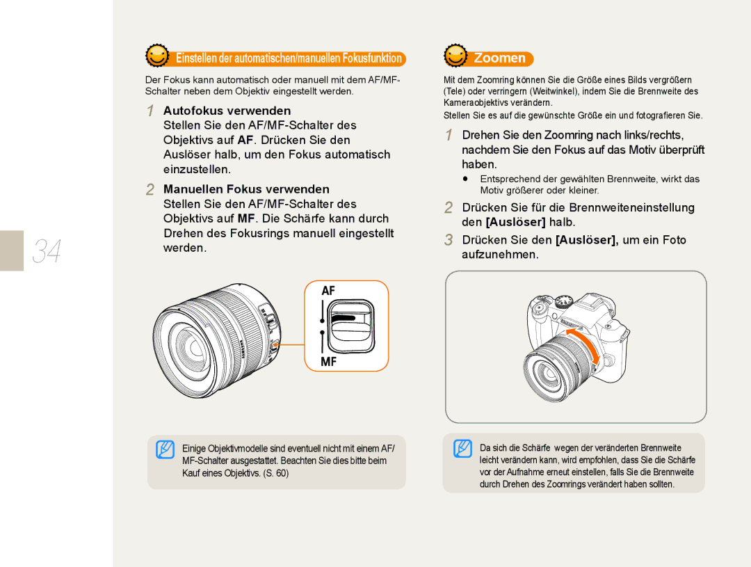 Samsung EV-NX5ZZZBABDE manual Einstellen der automatischen/manuellen Fokusfunktion 