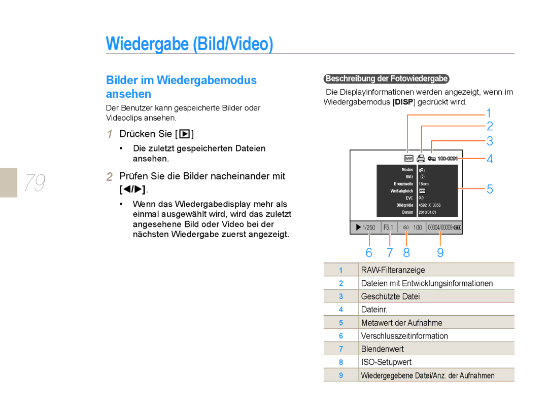 Samsung EV-NX5ZZZBABDE manual Wiedergabe Bild/Video, Bilder im Wiedergabemodus ansehen, Drücken Sie 