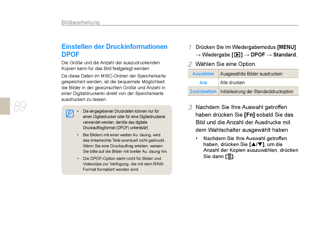 Samsung EV-NX5ZZZBABDE manual Einstellen der Druckinformationen, Nachdem Sie Ihre Auswahl getroffen 