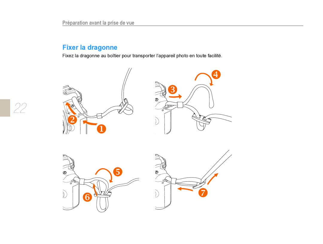 Samsung EV-NX5ZZZBABFR manual Fixer la dragonne 