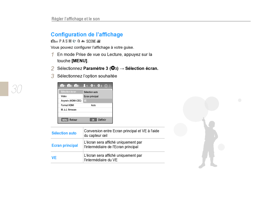 Samsung EV-NX5ZZZBABFR manual Configuration de l’affichage, Régler l’affichage et le son, Sélectionnez l’option souhaitée 