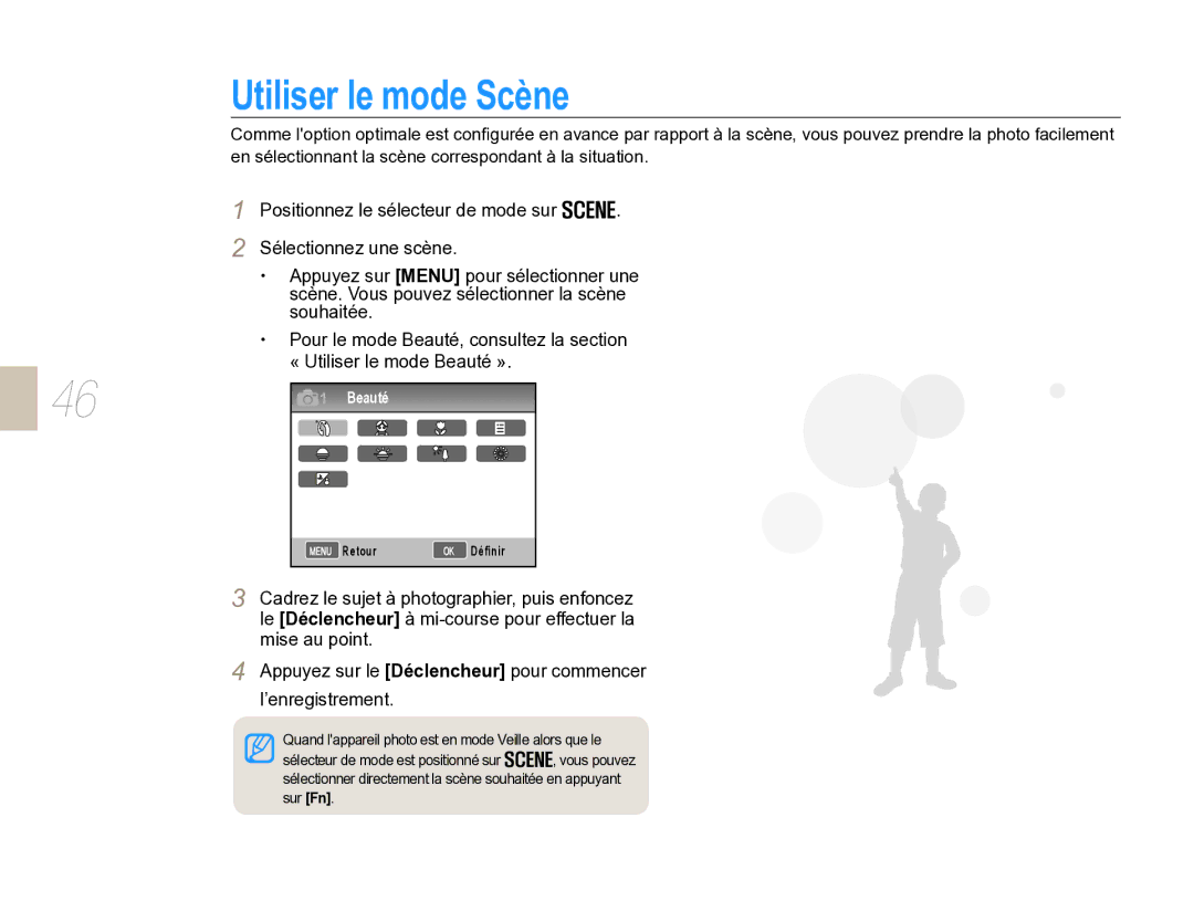 Samsung EV-NX5ZZZBABFR manual Utiliser le mode Scène 