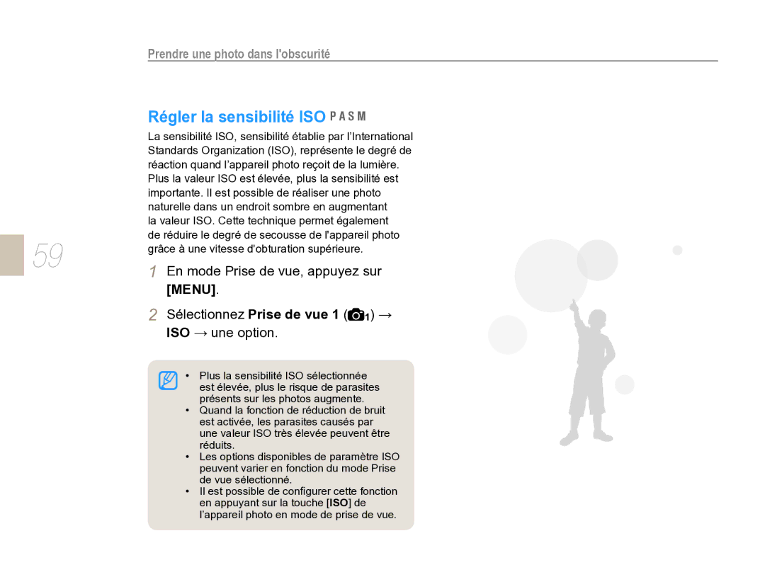 Samsung EV-NX5ZZZBABFR manual Régler la sensibilité ISO, Menu, ISO → une option 