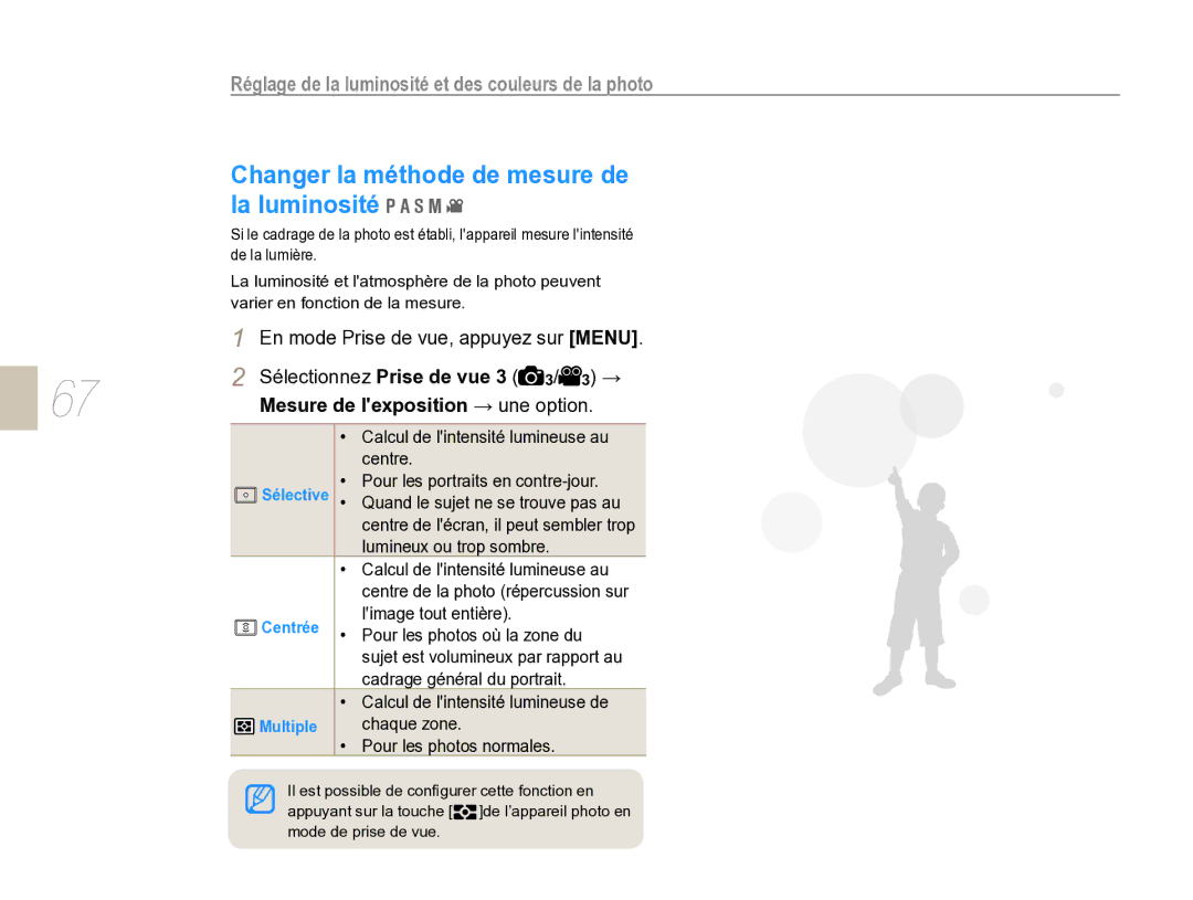 Samsung EV-NX5ZZZBABFR manual La luminosité, Réglage de la luminosité et des couleurs de la photo 