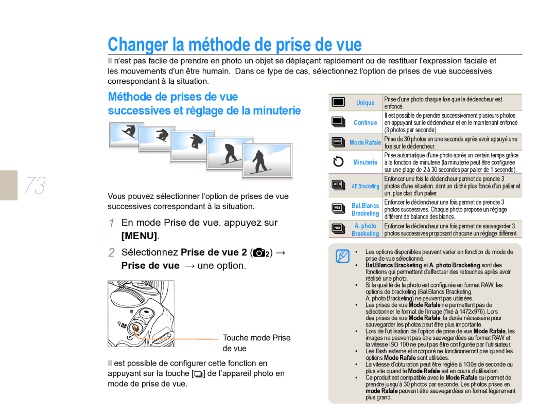 Samsung EV-NX5ZZZBABFR manual Changer la méthode de prise de vue, Méthode de prises de vue, Sélectionnez Prise de vue 