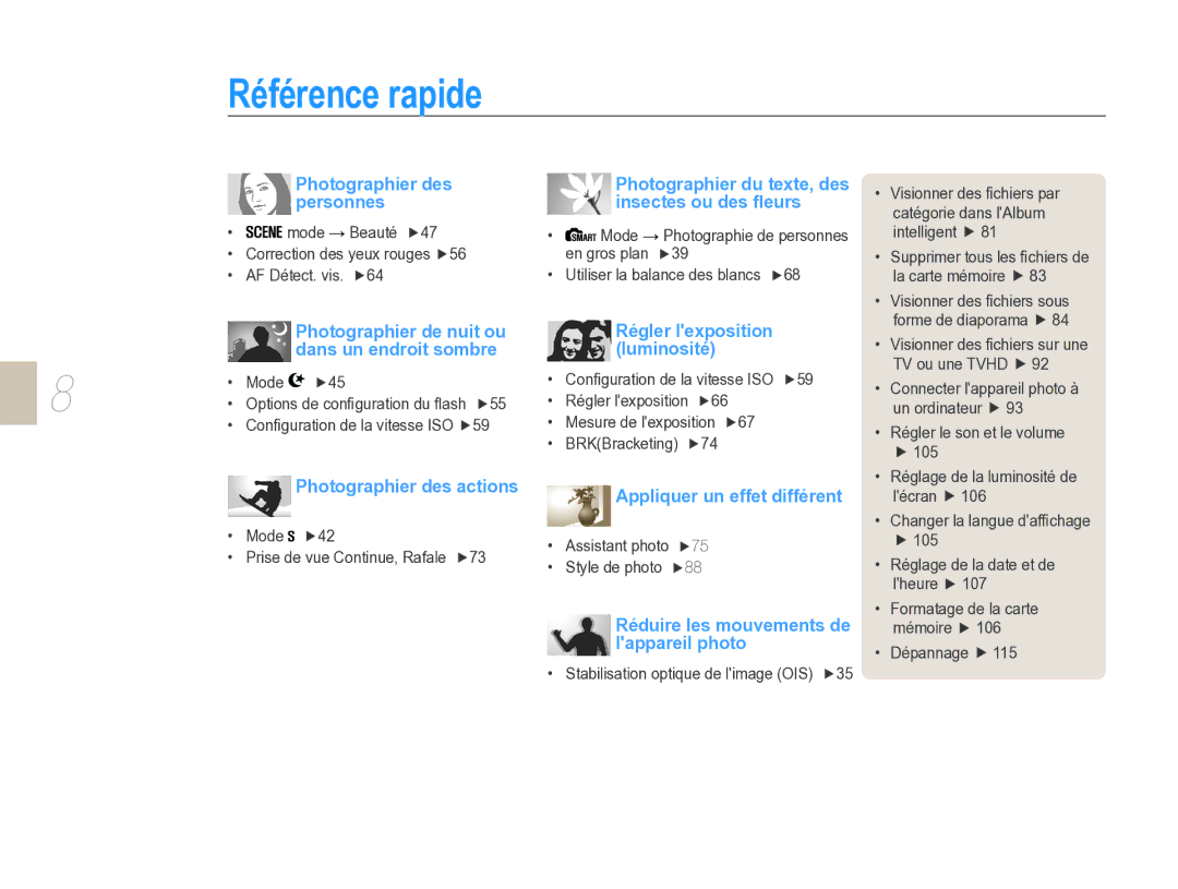 Samsung EV-NX5ZZZBABFR manual Référence rapide, Photographier des personnes 