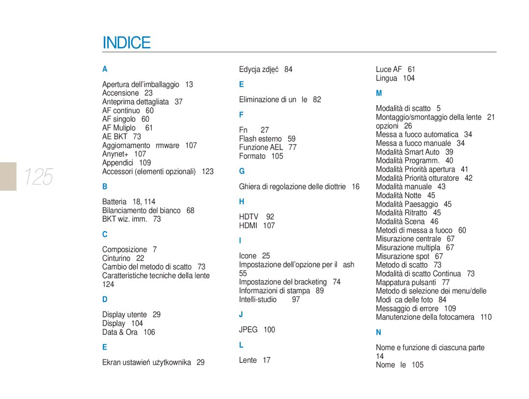 Samsung EV-NX5ZZZBABIT manual 125 