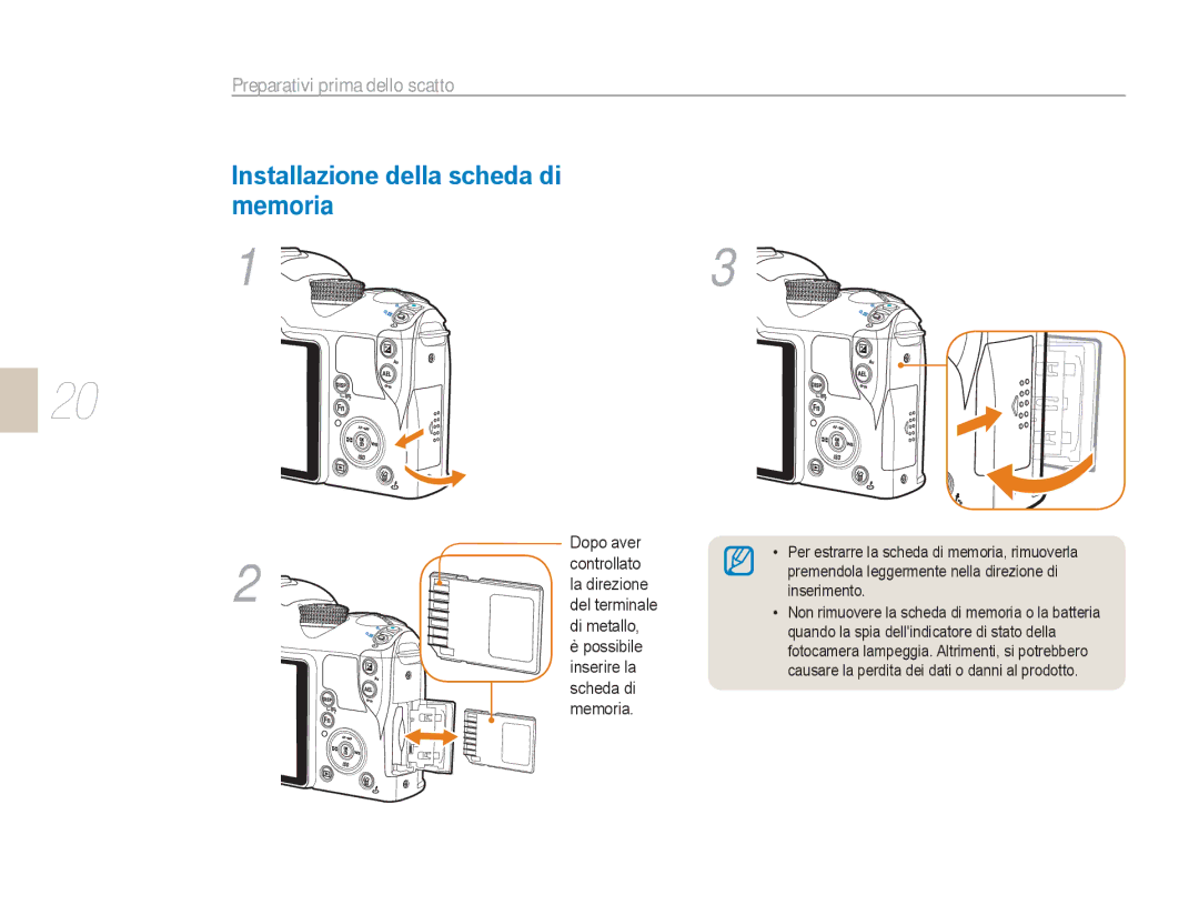 Samsung EV-NX5ZZZBABIT manual Installazione della scheda di memoria 