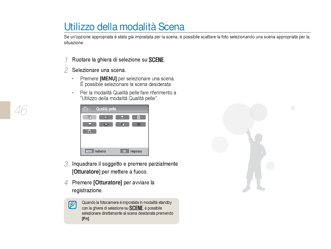 Samsung EV-NX5ZZZBABIT manual Utilizzo della modalità Scena, Ruotare la ghiera di selezione su Selezionare una scena 