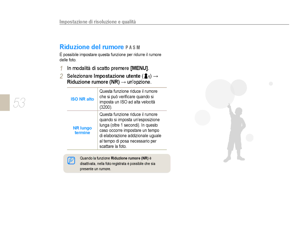 Samsung EV-NX5ZZZBABIT manual Riduzione del rumore 