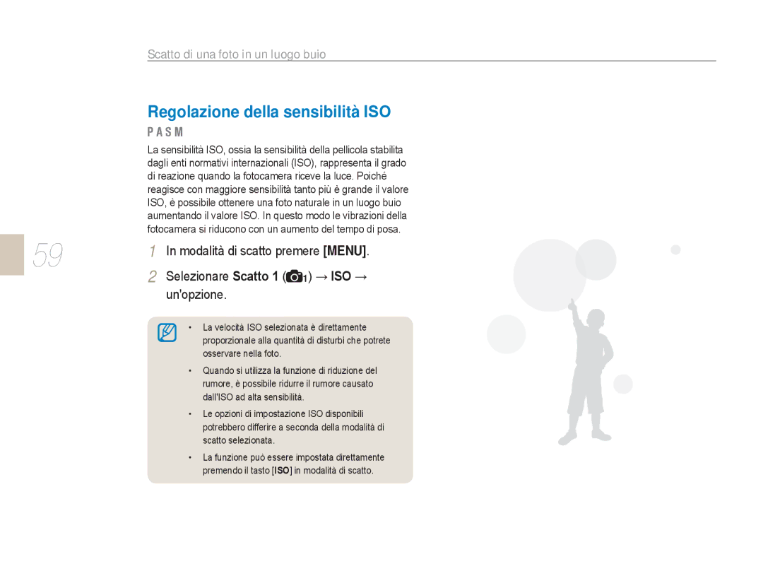 Samsung EV-NX5ZZZBABIT manual Regolazione della sensibilità ISO, Modalità di scatto premere Menu 