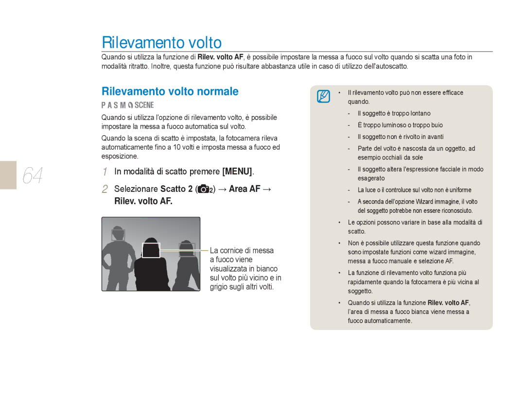 Samsung EV-NX5ZZZBABIT manual Rilevamento volto normale, Rilev. volto AF 