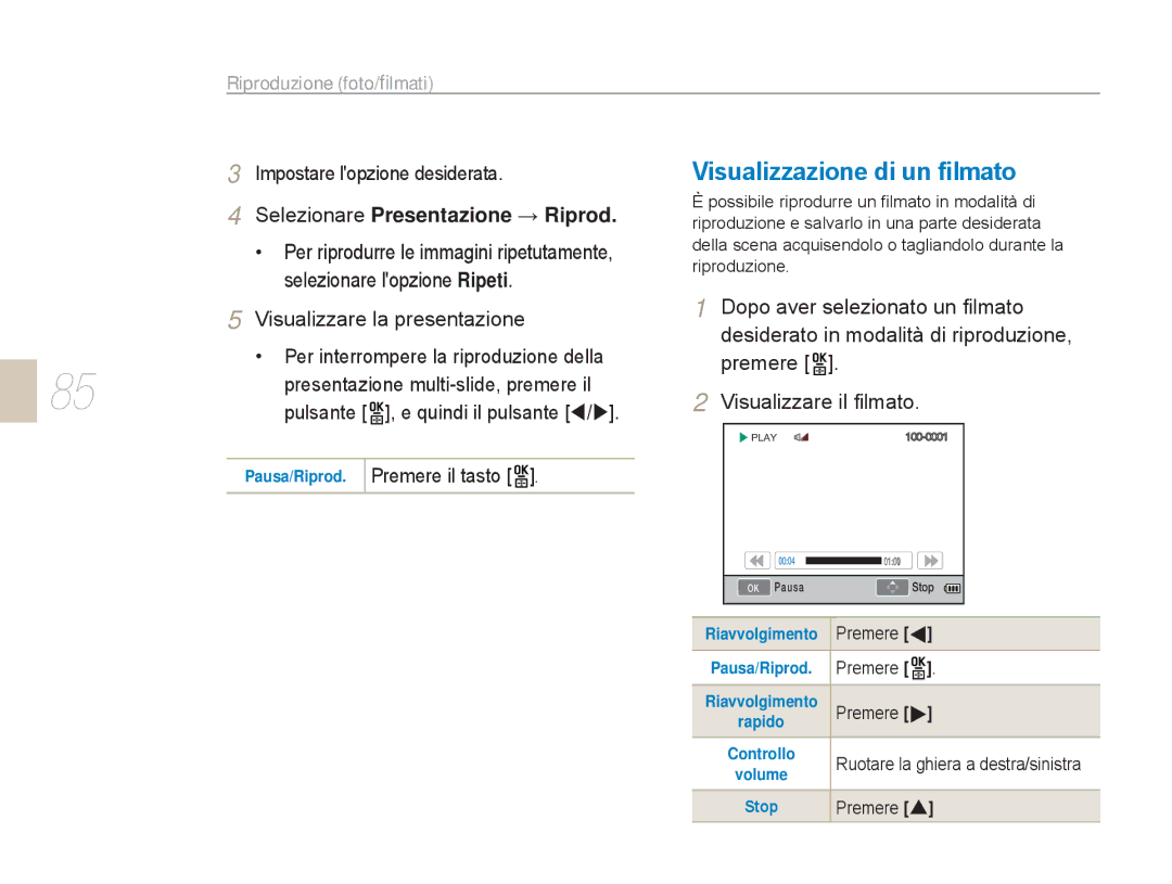 Samsung EV-NX5ZZZBABIT Impostare lopzione desiderata, Selezionare Presentazione → Riprod, Premere il tasto, Premere W 