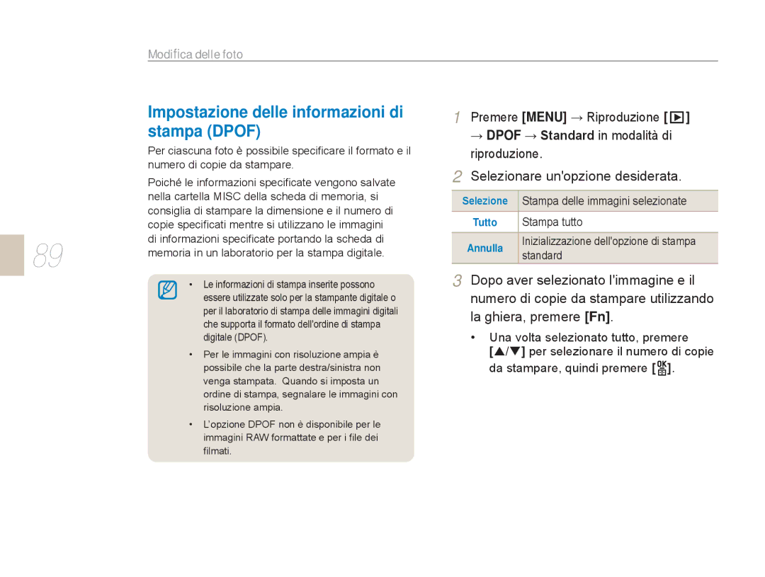 Samsung EV-NX5ZZZBABIT manual Impostazione delle informazioni di, Stampa Dpof, Premere Menu → Riproduzione 