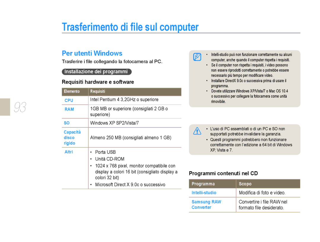 Samsung EV-NX5ZZZBABIT manual Trasferimento di file sul computer, Installazione dei programmi 