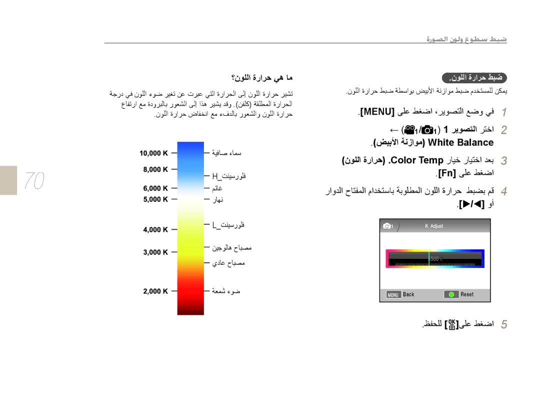 Samsung EV-NX5ZZZBABSA manual ؟ﻥﻮﻠﻟﺍ ﺓﺭﺍﺮﺣ ﻲﻫ ﺎﻣ, 1 ﺮﻳﻮﺼﺘﻟﺍ ﺮﺘﺧﺍ, Fn ﻰﻠﻋ ﻂﻐﺿﺍ, ﻥﻮﻠﻟﺍ ﺓﺭﺍﺮﺣ ﻂﺒﺿ 