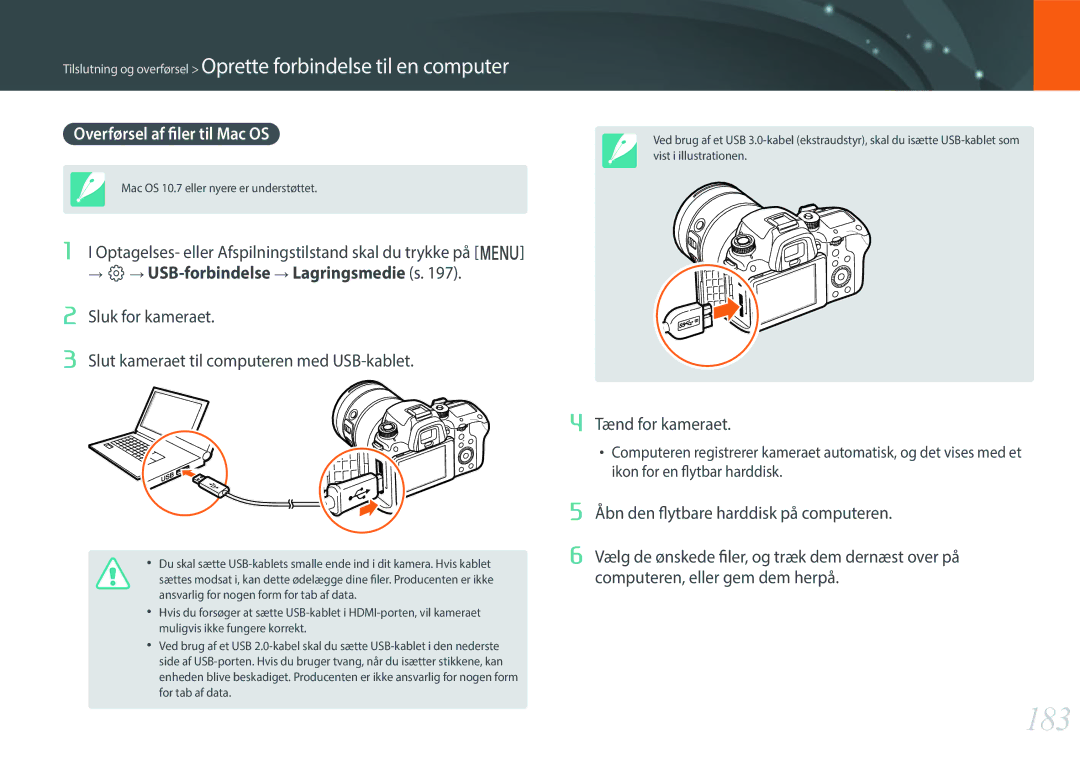 Samsung EV-NXF1ZZB1QSE, EV-NXF1ZZB1HSE, EV-NX1ZZZBZBSE, EV-NXF1ZZB1KDK, EV-NXF1ZZB2IDK 183, Overførsel af filer til Mac OS 